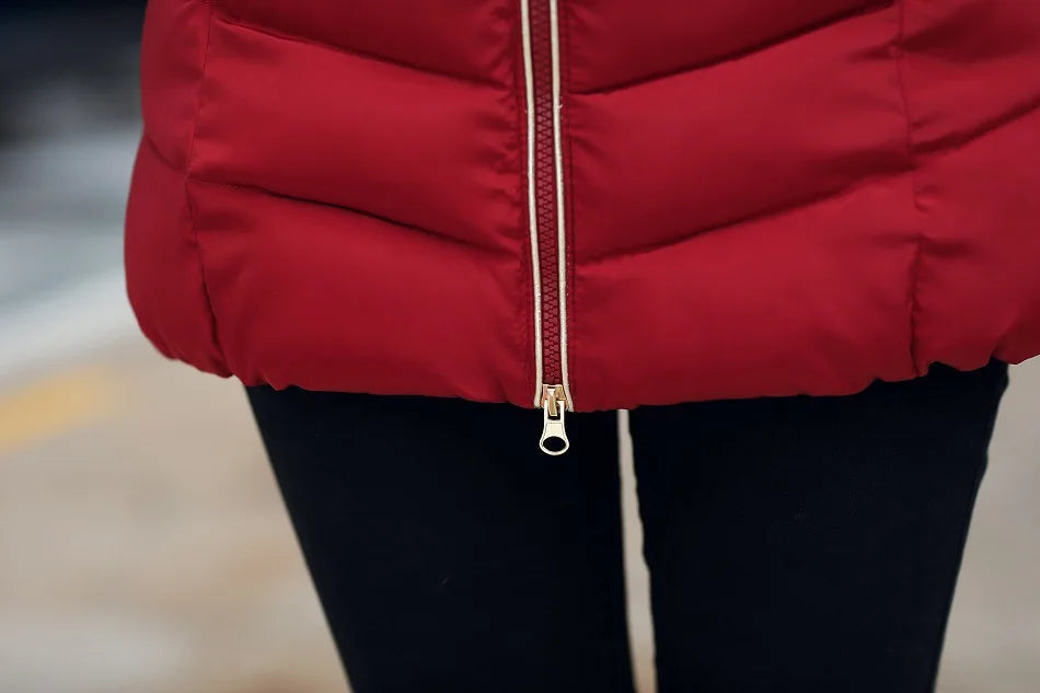 Veste d'hiver mi-longue en coton pour femme, manteau d'hiver rempli de grand col en fourrure, fibre de Polyester de Style britannique Non amovible