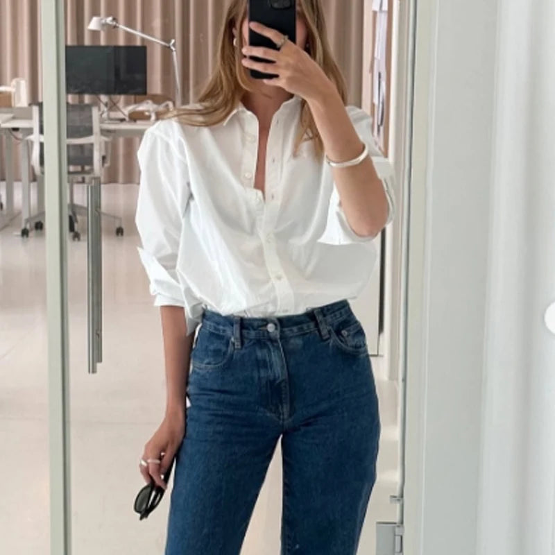 HXAO 2025 femme Blouses longues chemises à rayures femmes printemps été à manches longues bleu blanc chemise femme grands hauts chemises boutonnées