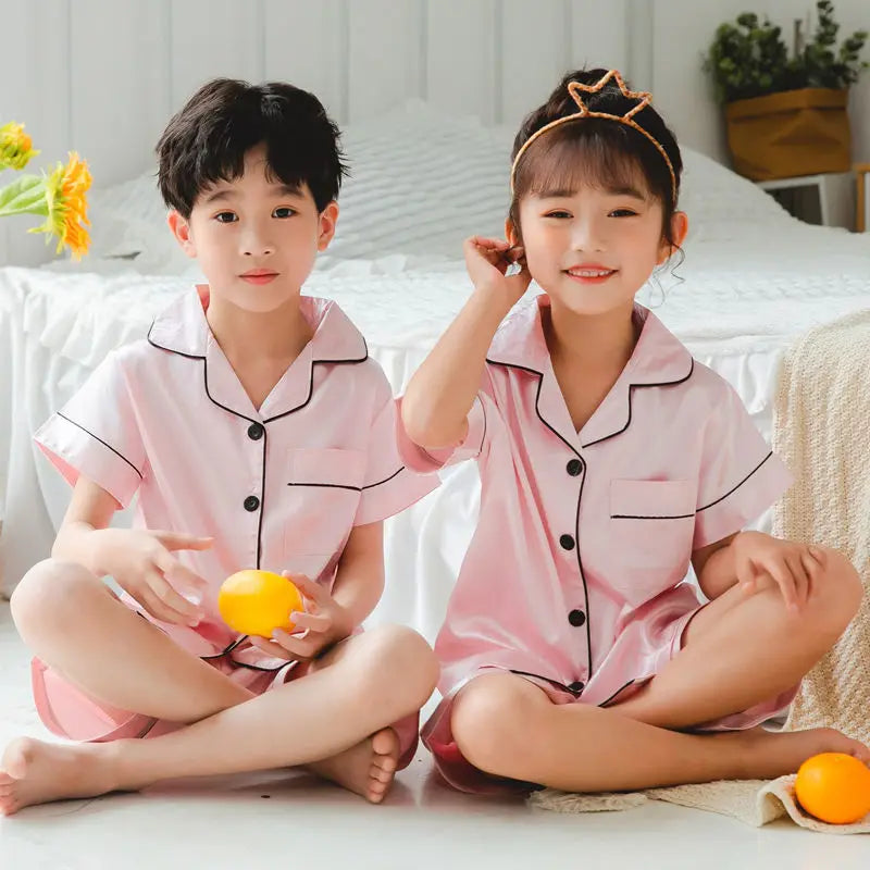 Vêtements pour enfants adolescente rose Satin Pyjamas à manches longues enfants Homewear vêtements garçons solide chemise de nuit soie Pijamas bébé Pjs