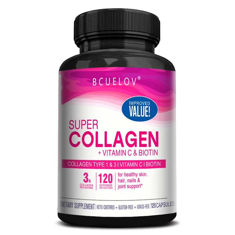 Collagène + Vitamine C plus Biotine, Soutien Anti-âge, Anant Anticontinuité, Éclaircissant, Peau, Cheveux & Supplément N64., 120 Capsules