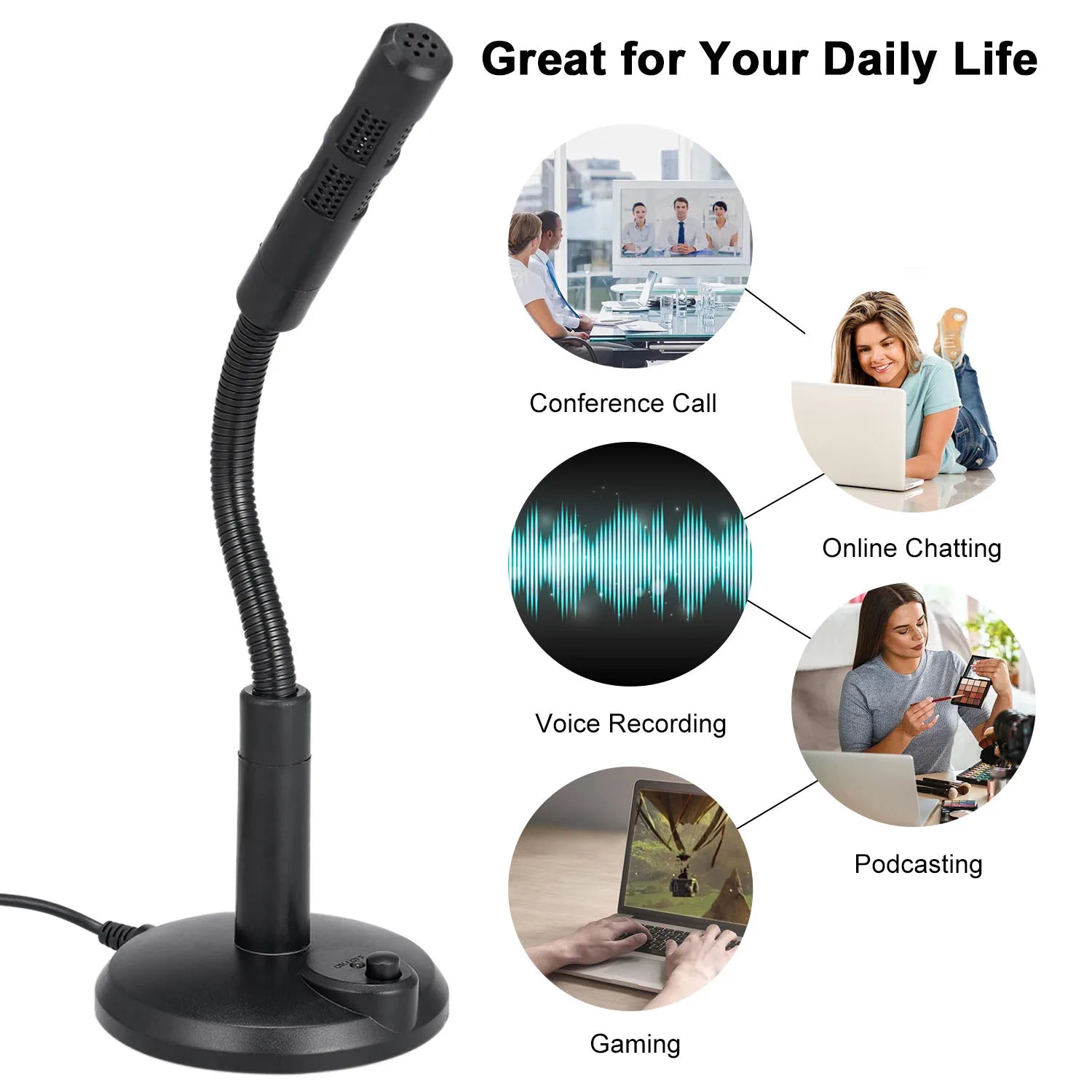 Microphone de bureau USB Plug & Play omnidirectionnel, pour ordinateur portable, enregistrement de jeux sur ordinateur, chat, chant, réunion