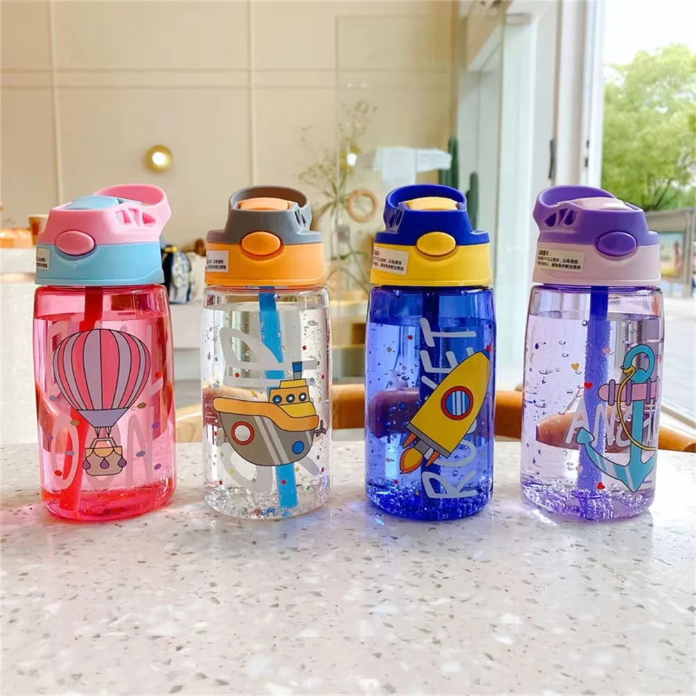 Bouteilles d'eau pour enfants de 480Ml, gobelets d'alimentation créatifs de dessin animé avec pailles et couvercles, anti-déversement, portables pour tout-petits