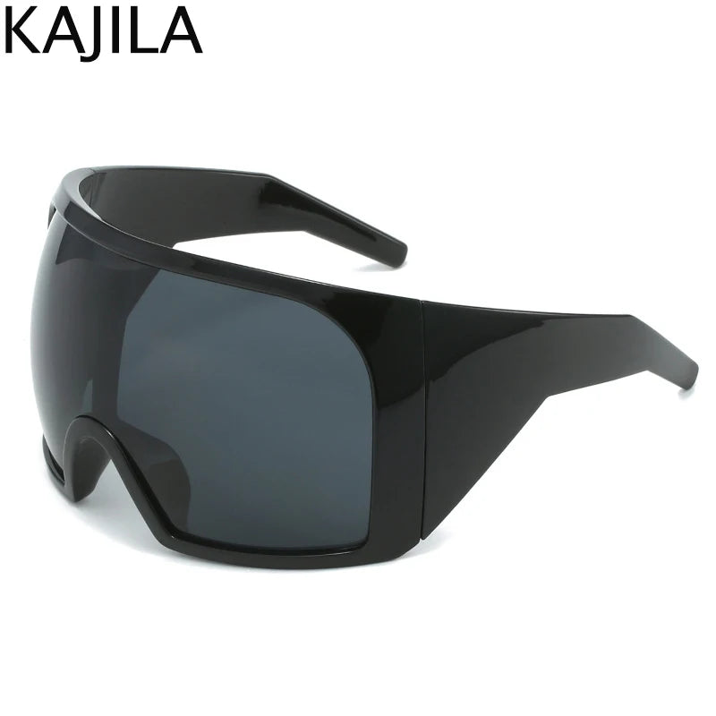 Lunettes de soleil surdimensionnées Punk Shield pour femmes et hommes, grande monture, marque de luxe, masque Steampunk, lunettes de sport pour dames, UV400, 2025
