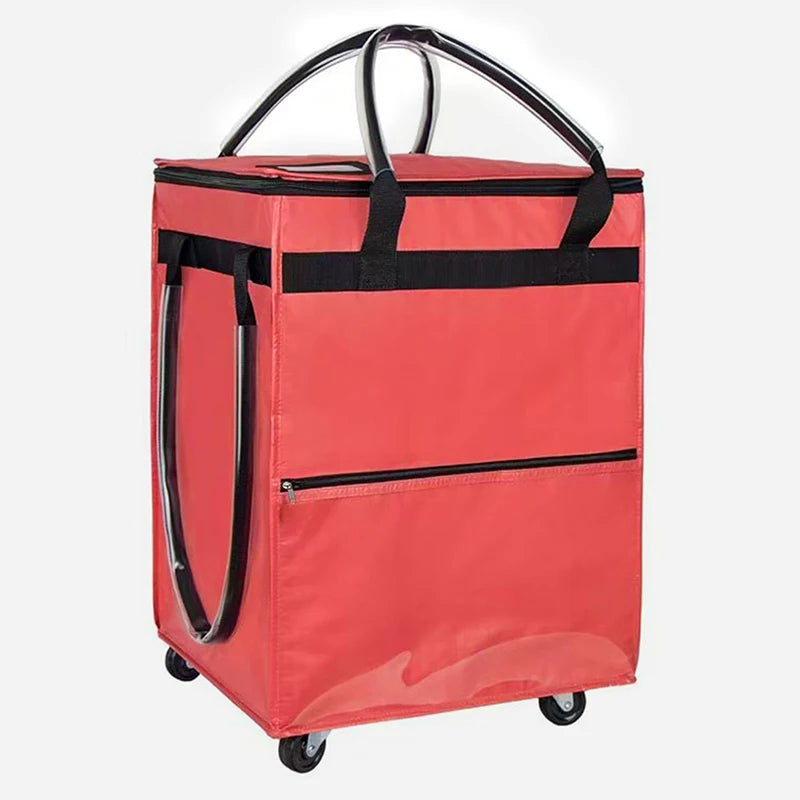 Sac de courses réutilisable à roulettes, sac fourre-tout roulant de voyage de grande capacité, fermeture à glissière, poignée pliable, pas facile à casser
