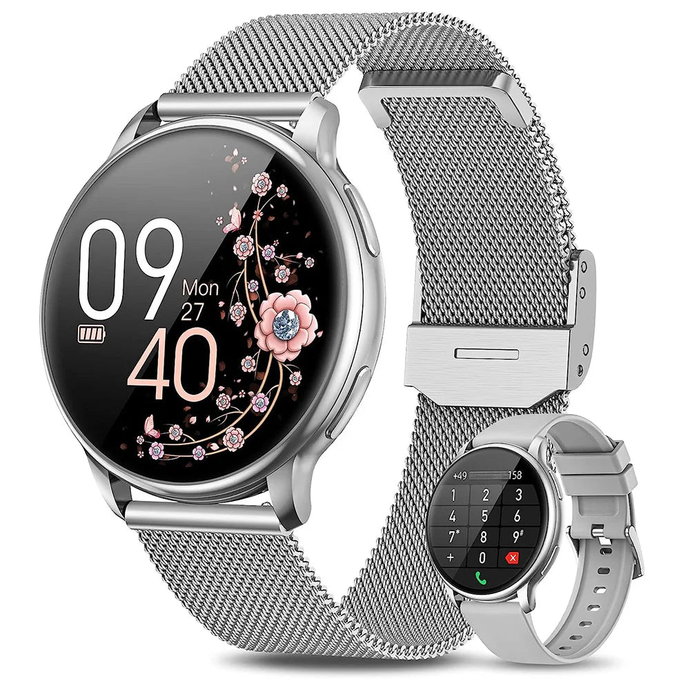 Montre intelligente pour femme avec fonction téléphone, écran tactile HD 1,39 pouces avec moniteur, cycle menstruel, surveillance du sommeil, pedom