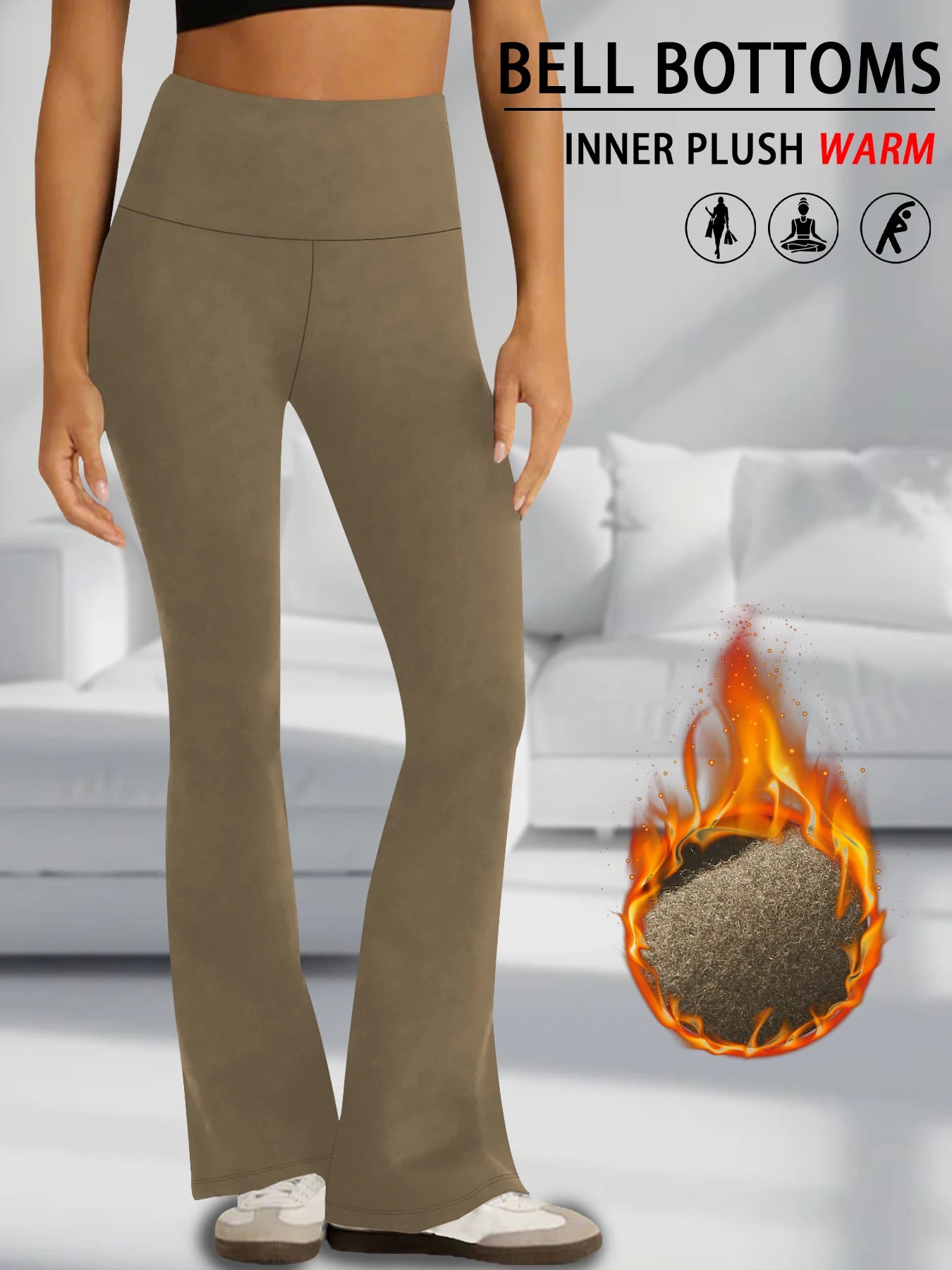 Leggings évasés en polaire taille haute pour femmes, Super doux, contrôle du ventre, pantalon Bootcut doux