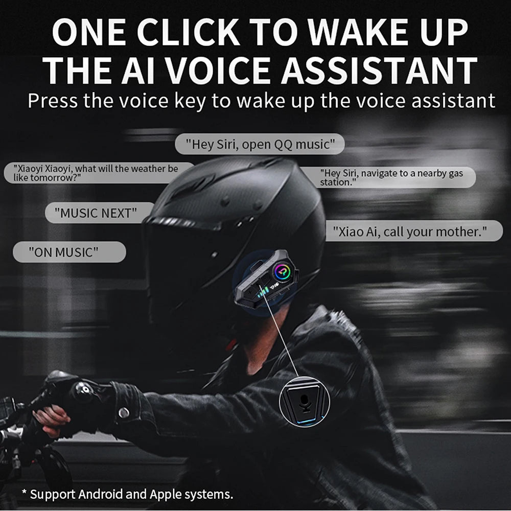Casque de moto Bluetooth 5.3 sans fil, étanche IPX6, réduction du bruit, écouteur, 2000mAh, longue veille, mains libres
