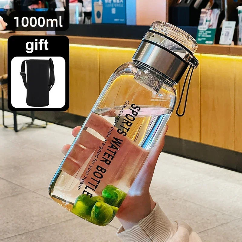 Bouteille d'Eau en Verre de Grande Capacité, Transparente, pour le Lait, le Jus, pour l'Extérieur, Portable, Étanche, pour le Thé, 2L