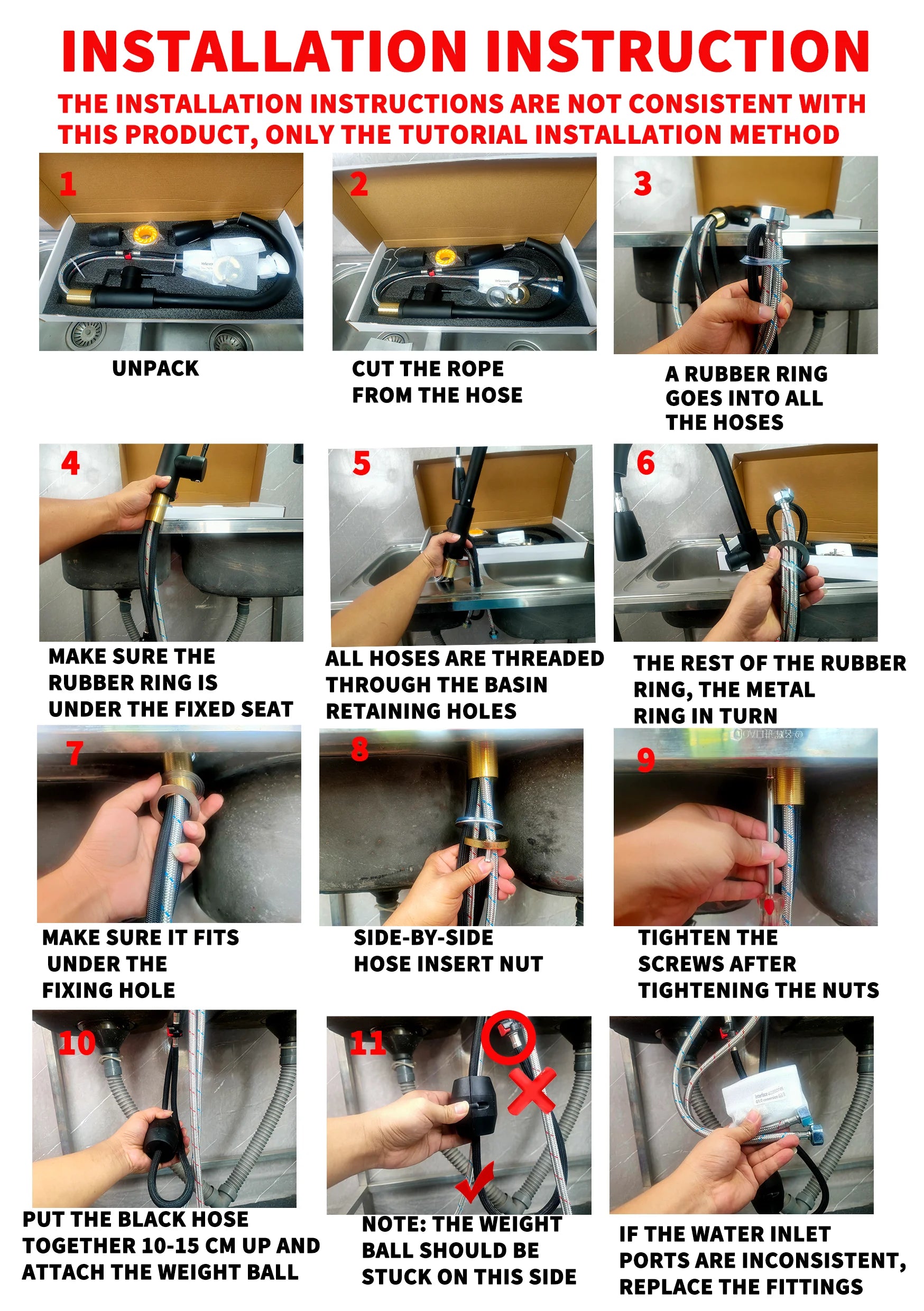 Flexible black cooking spaces, ribbed nozzle, stainless steel, hot and cold, 2 modes