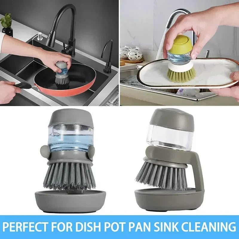Brosse à vaisselle avec distributeur de savon, brosse à palme, lavage de la vaisselle, brosses à récurer de cuisine avec support, plateau d'égouttage