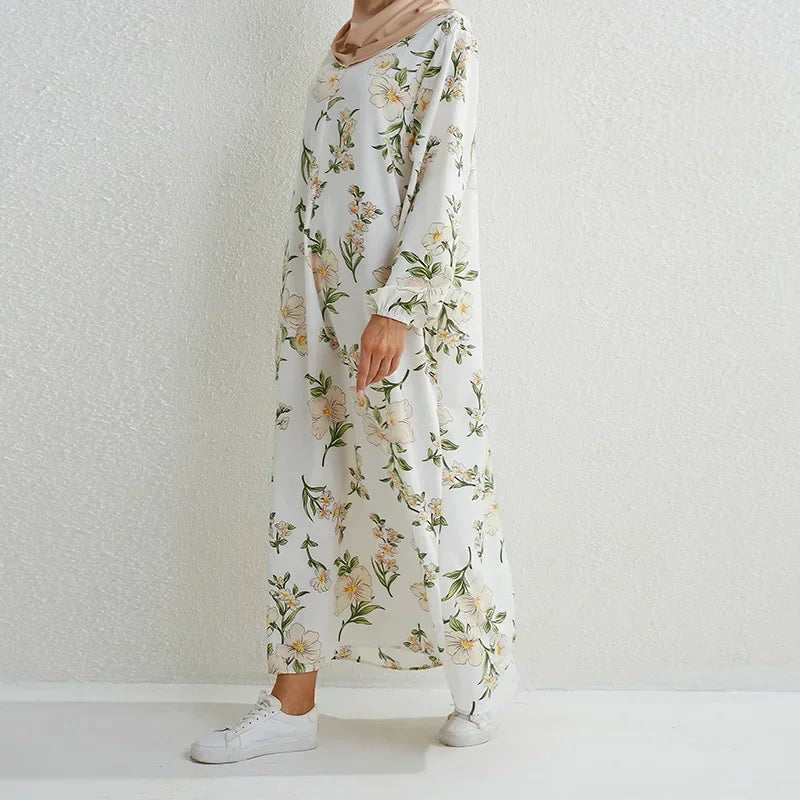 Women's Pop Eid Muslim Abaya Ramadan Moroccan Arabic Pockets Long Floral Dress Dubai Caftan Islamic Abayas Zippers Casual Dresses