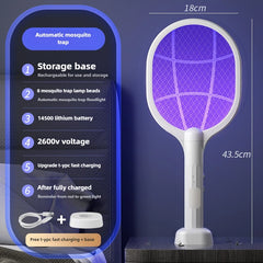 Tapette électrique anti-moustiques et lampe répulsive, Rechargeable par USB + Base, bâtons rechargeables, dispositif anti-insectes intérieur et extérieur 2 en 1