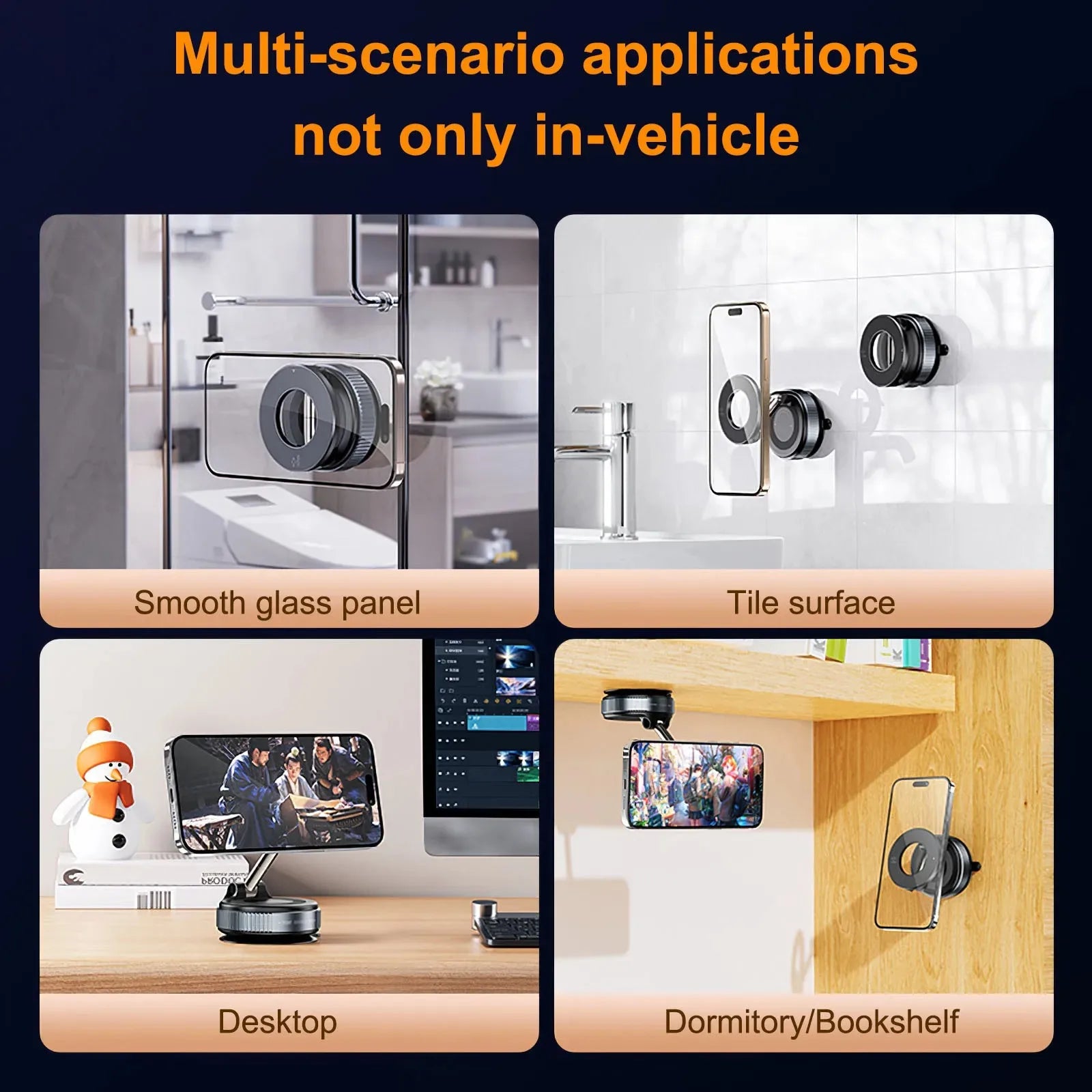 Support de téléphone magnétique pour voiture pliable Design 360 °   Support sous vide réglable pour voiture/bureau/salle de bain/utilisation universelle