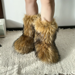 Nouveau Hiver fourrure une pièce fourrure de raton laveur femme bottes de neige chaussures de fourrure en plein air mi jambe bottes