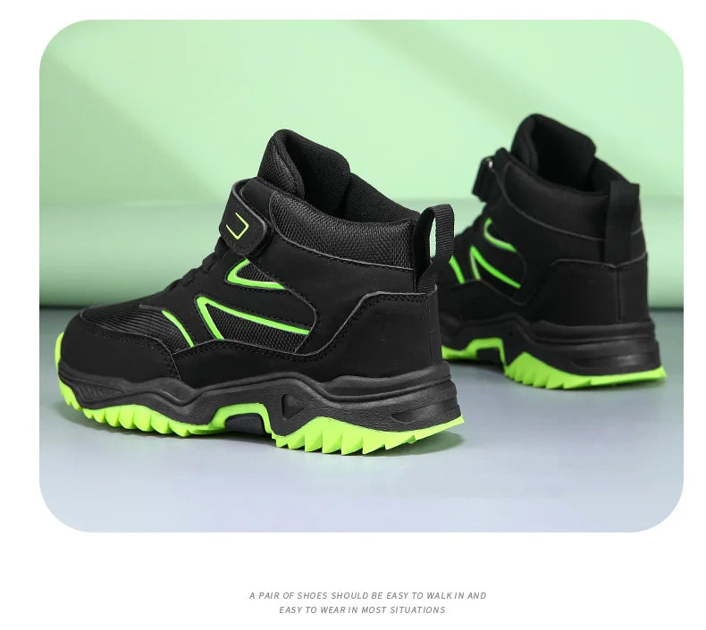 Chaussures de sport antidérapantes en cuir pour enfants, baskets de course respirantes, noires, à la mode, de randonnée, taille 29-40, nouvelle collection