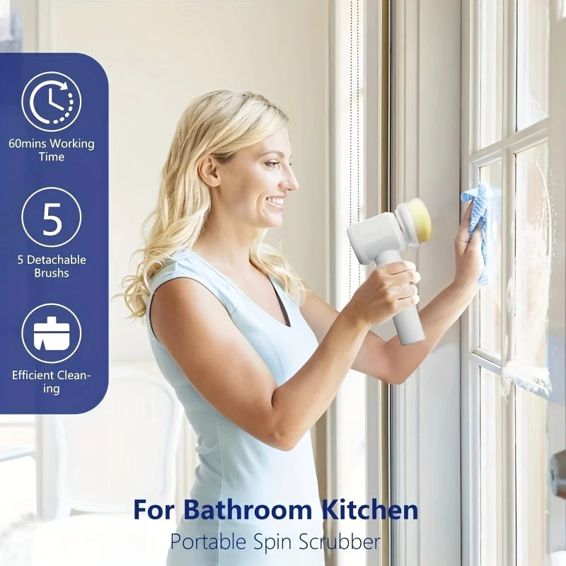 Épurateur électrique à rotation pour le nettoyage de la salle de bain et de la cuisine! Avec 5 têtes de brosse de nettoyage électriques idéales pour baignoire, évier de fenêtre de carrelage