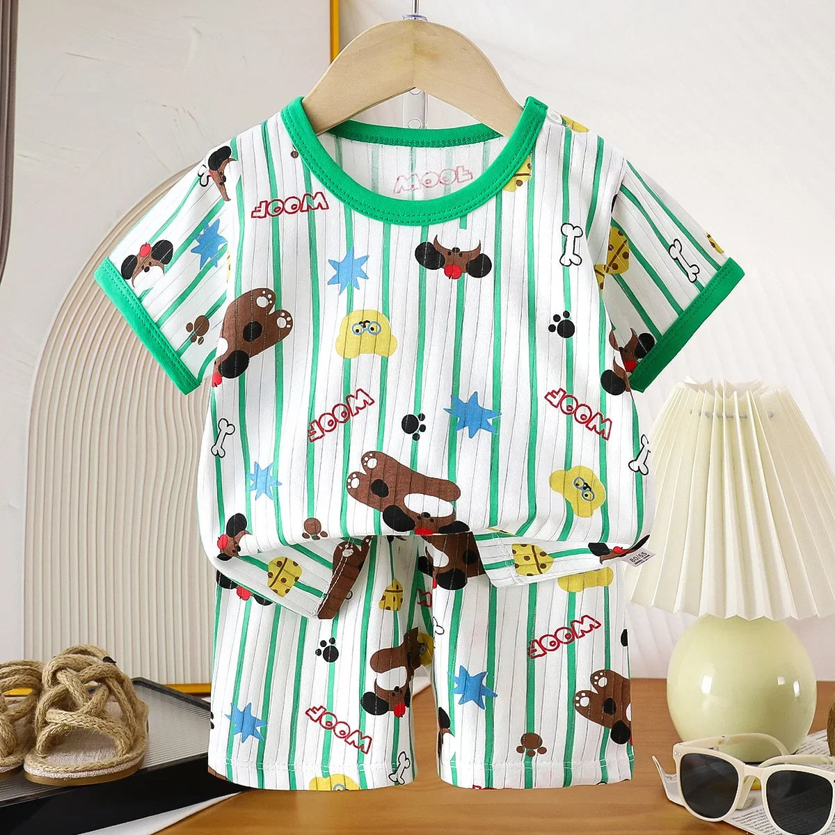 Ensemble de vêtements d'été en pur coton pour enfants, t-shirt à manches courtes avec Short, dessin animé mignon, pyjama décontracté pour bébés en bas âge