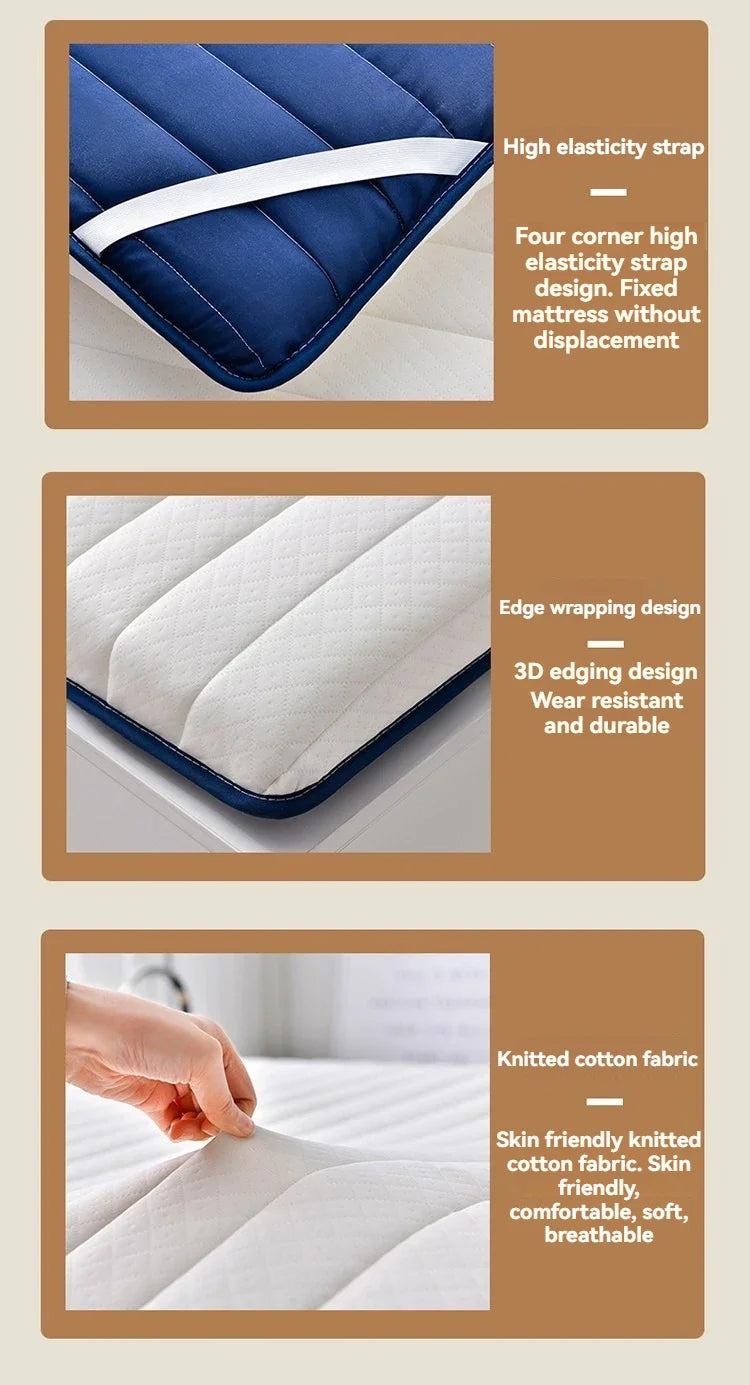 Coussin de matelas en latex, literie épaisse pour usage domestique, semelle pour usage simple ou double, coussin de matelas pliable en coton à mémoire de forme