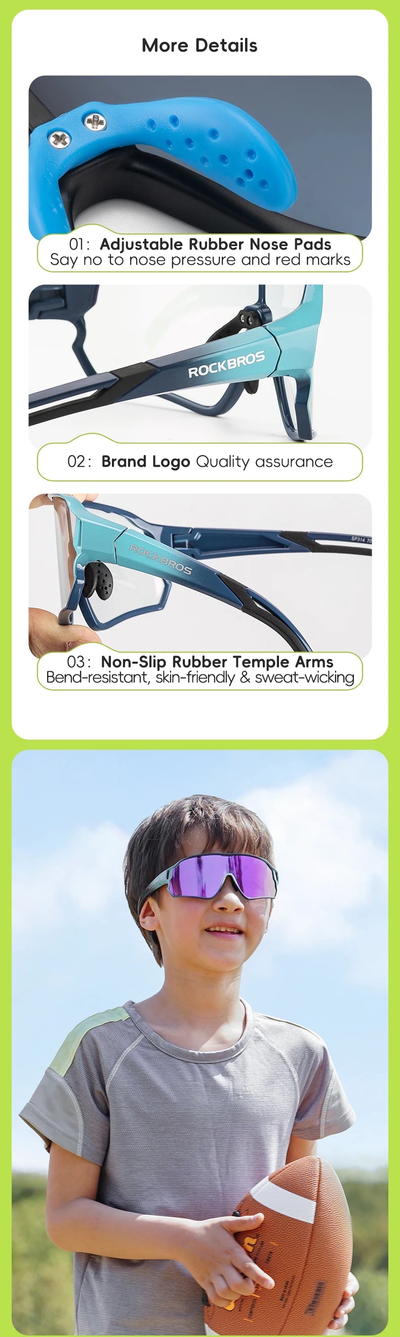 ROCKBROS lunettes de soleil enfants filles garçons lunettes polarisées/photochromiques enfants lunettes Protection UV lunettes lunettes