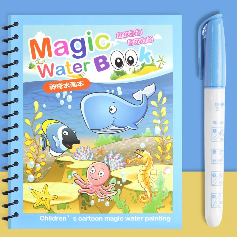 Jouets d'éducation précoce pour enfants, livre magique avec stylo, dessin à l'eau, jouets Montessori, livre de coloriage réutilisable, livre de dessin magique