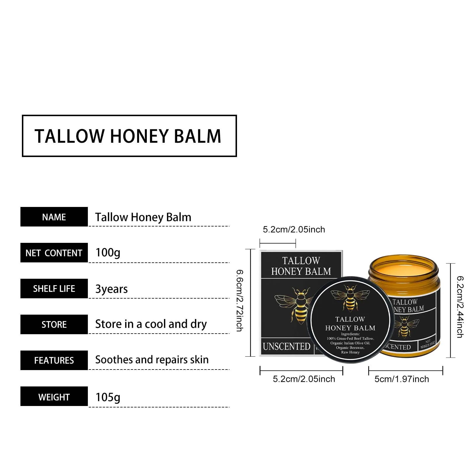Tallow de boeuf pour la peau Tallow et baume au miel herbe biologique alimenté crème hydratante pour le visage fouettée Lotion pour le corps hydratante en profondeur