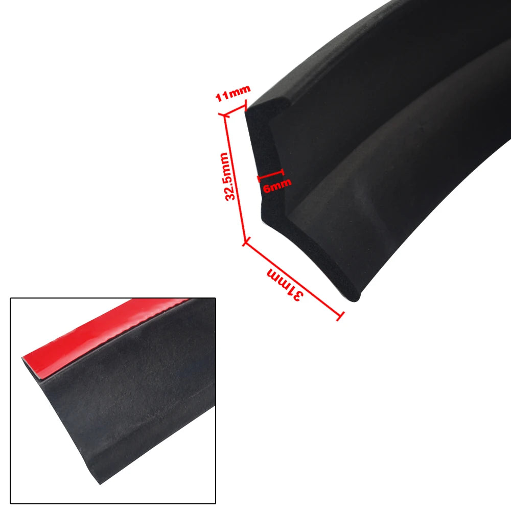Autocollants de lèvre de pare-chocs de voiture 2.5M, lèvre de pare-chocs avant de voiture en caoutchouc protecteurs de pare-chocs de voiture moulures extérieures bande de lèvre de pare-chocs 65mm de largeur