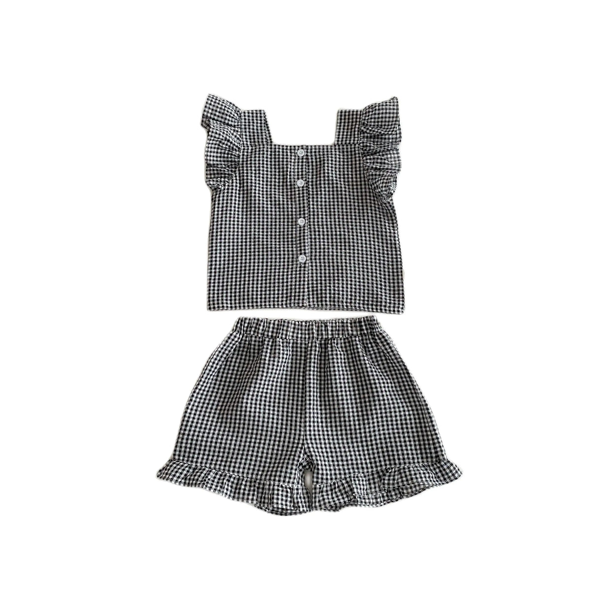 Tenue d'été pour enfants de 2 à 6 ans, vêtements pour bébés filles, chemisiers sans manches à carreaux + short, ensemble deux pièces