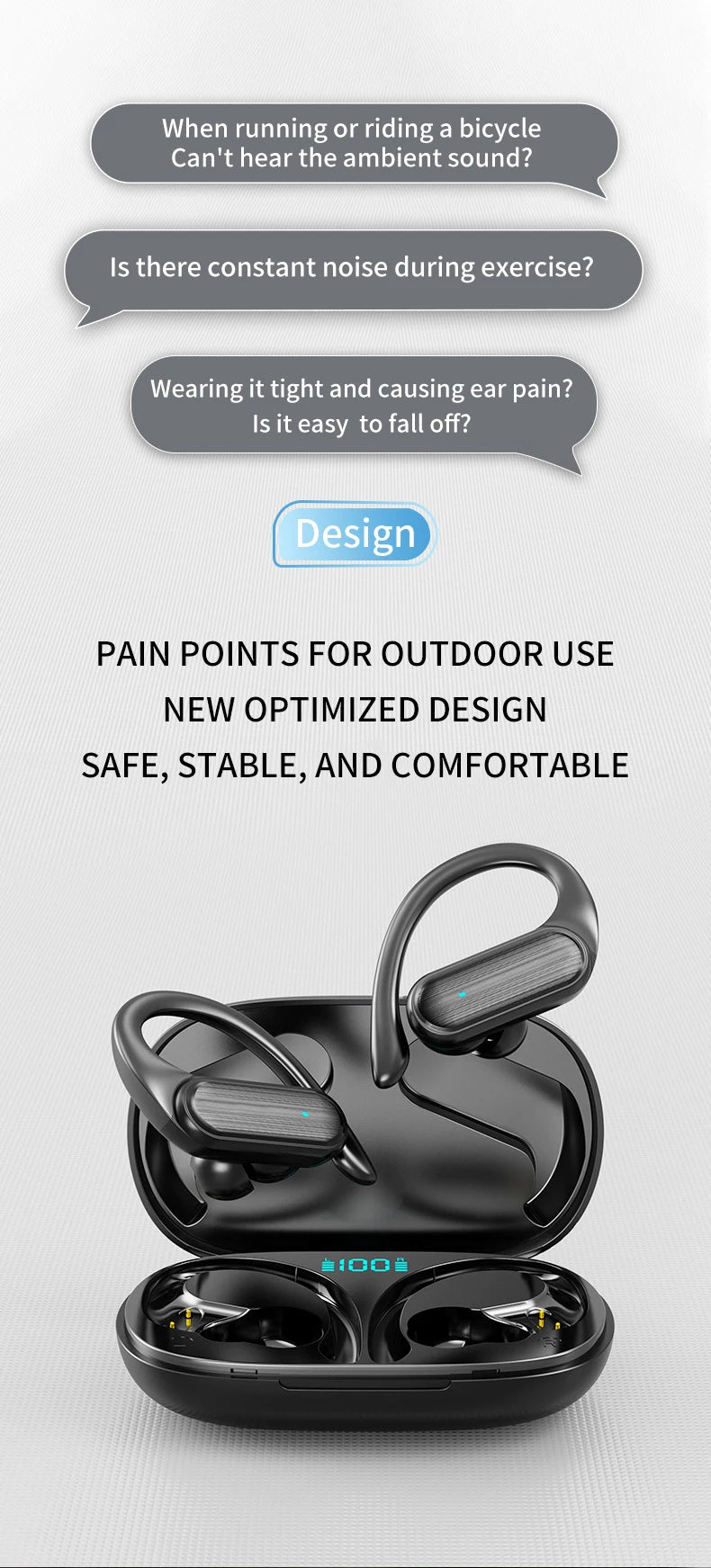 Bluetooth wireless headphones, HD sound quality, stereo, universal, touch light, high-quality mini ear tips, sweat-resistant