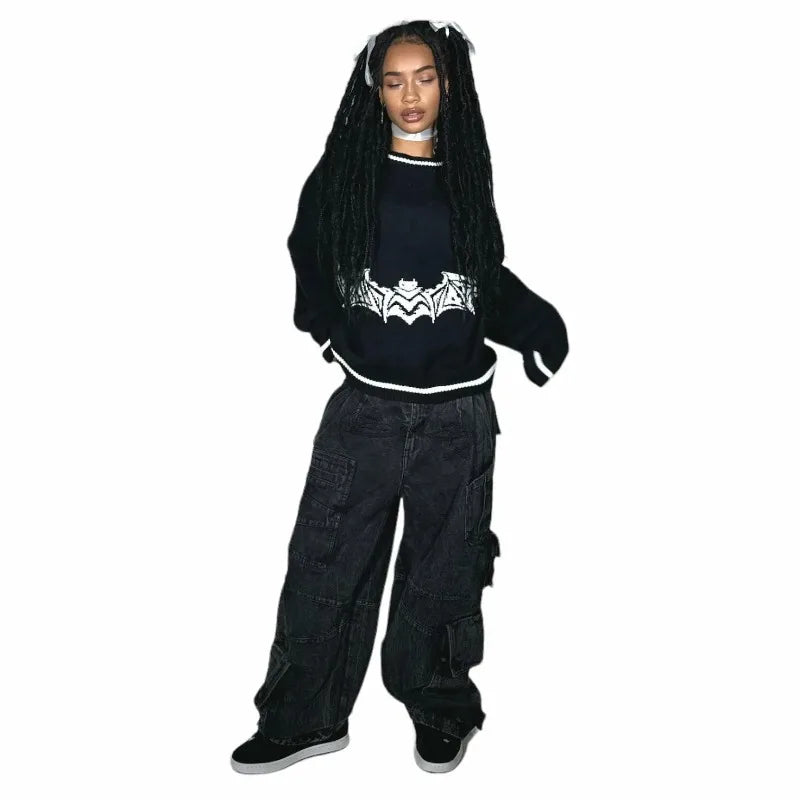 Y2K – jean Baggy en Denim pour femmes, pantalon Cargo, Vintage, multi-poches, taille haute, nouveau pantalon large gothique Harajuku, Streetwear