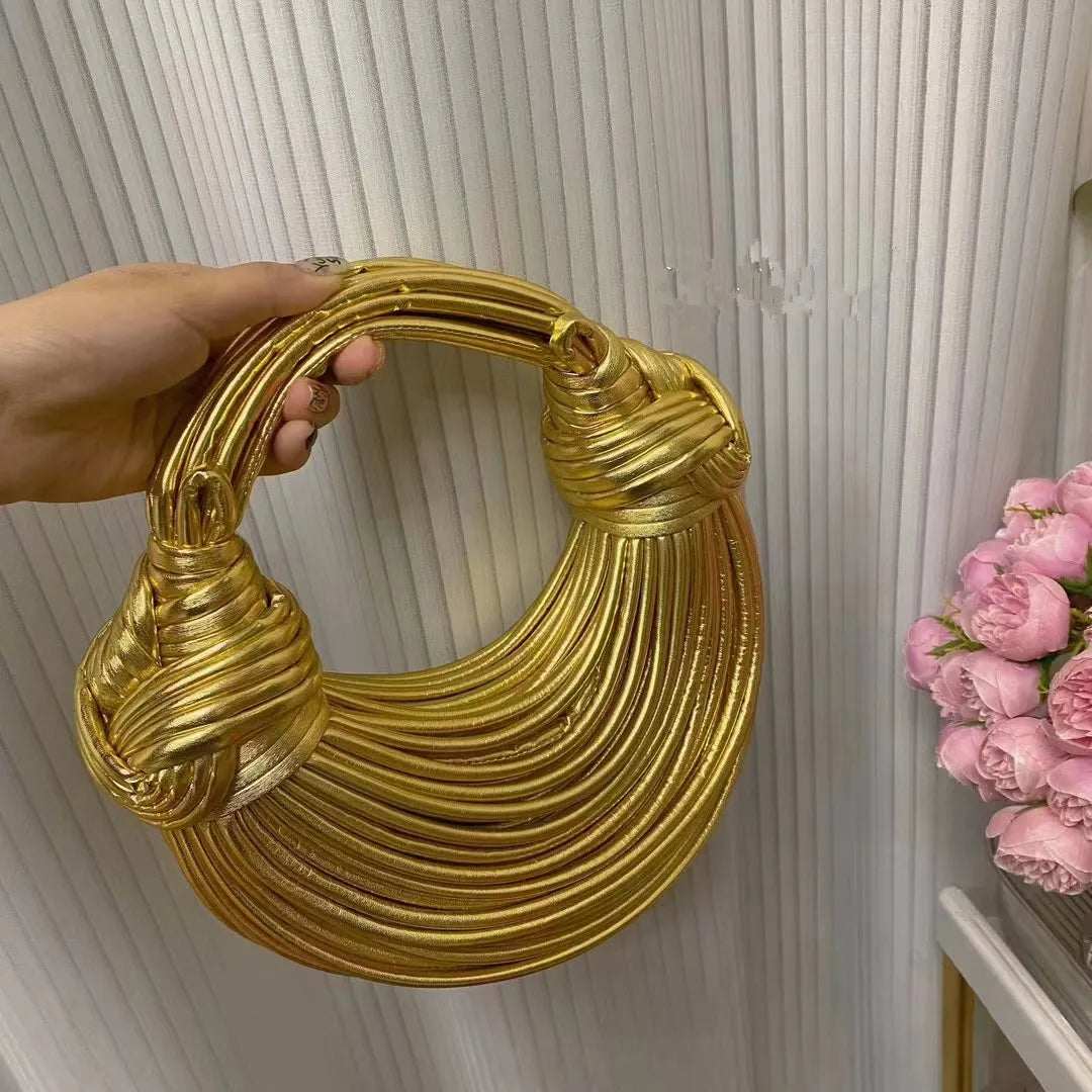 Sacs à main pour femmes 2025 nouveau en or marque de luxe de créateur sacs à nouilles tissés à la main corde nouée tiré Hobo argent pochette de soirée