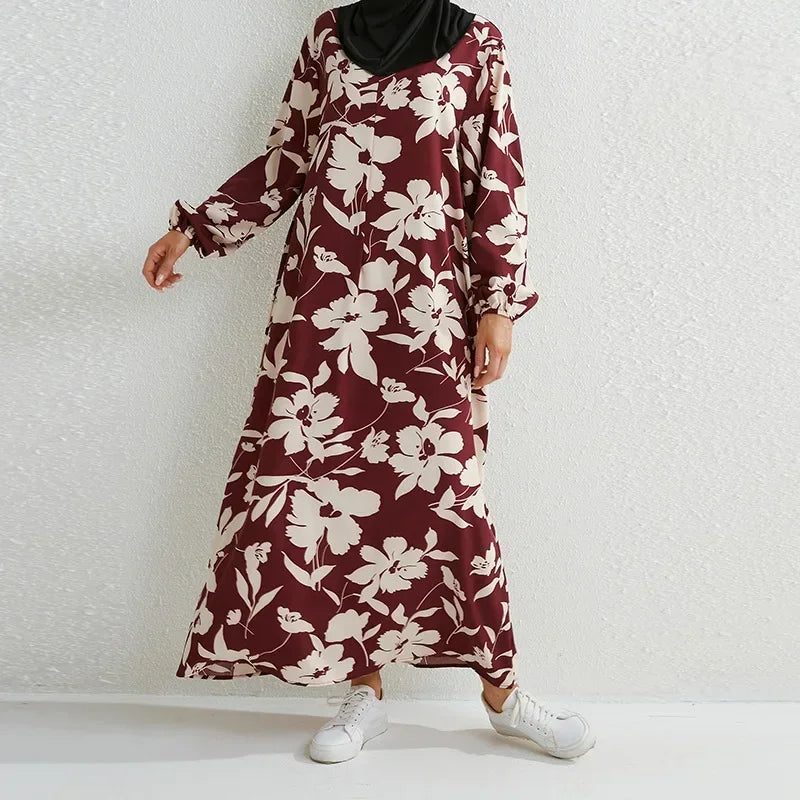 Women's Pop Eid Muslim Abaya Ramadan Moroccan Arabic Pockets Long Floral Dress Dubai Caftan Islamic Abayas Zippers Casual Dresses