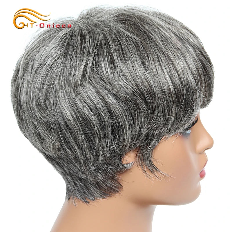 Cheap short human hair wigs, bob pixie cut human hair wig for women, Brazilian hair human hair wig, colored wig with bangs