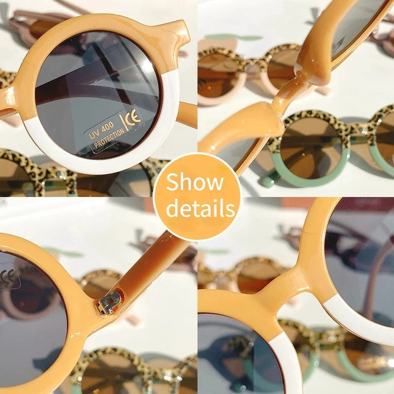 Lunettes de soleil rondes pour enfants, design de dessin animé mignon, léopard, Double couleur, Vintage, Protection UV, classique, pour filles et garçons