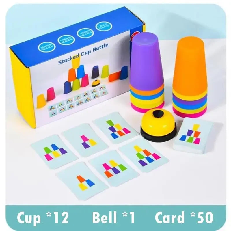 Jouets Montessori, jeu de tasse à pile avec carte, illumination intellectuelle éducative, Cognition des couleurs, formation logique pour enfants