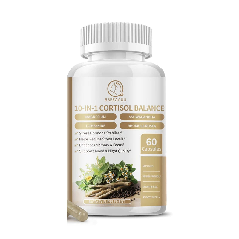 BBEEAAUU Agent de gestion des suppléments de Cortisol pour hommes et femmes Détox Niveaux de Cortisol bas et élevés, Relaxation et Support de nuit, Non OGM