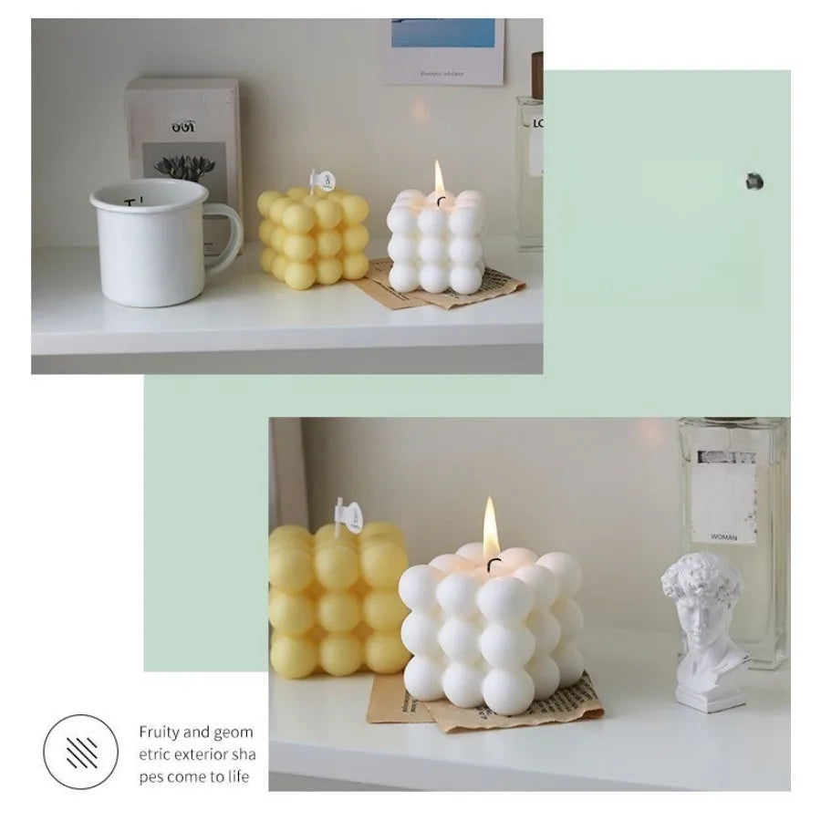 Bougie parfumée en forme de Cube à bulles, 1 pièce, faite à la main, pour aromathérapie, cire de soja, décoration de la maison, bougies pour fête d'anniversaire et de mariage