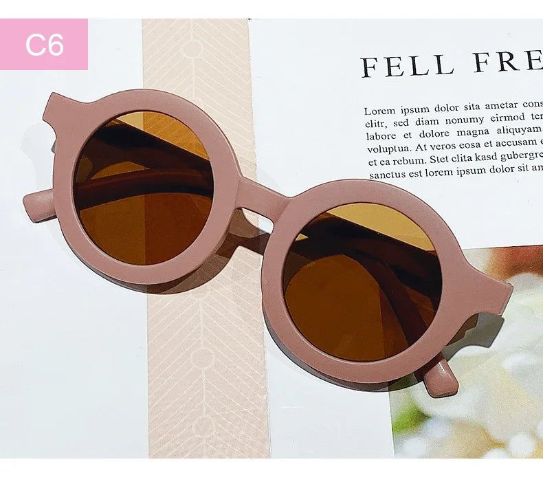 Lunettes de soleil coréennes pour enfants, rétro, monture ronde solide, petit visage, résistant aux ultraviolets, pratique