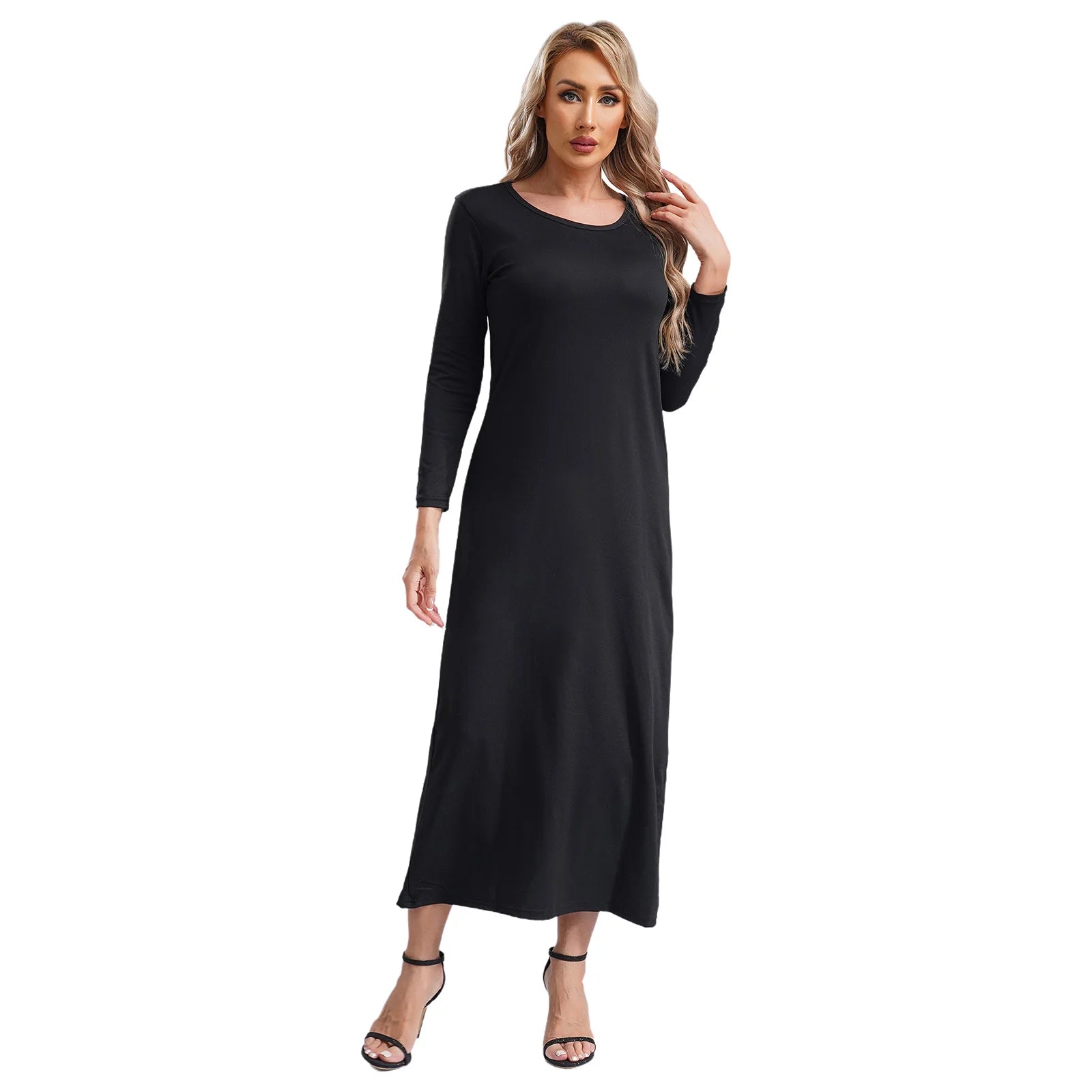 Femmes Abayas robe arabe islamique à manches longues prière musulmane dubaï caftan longues Robes ample basique Maxi robe longue dubaï caftan