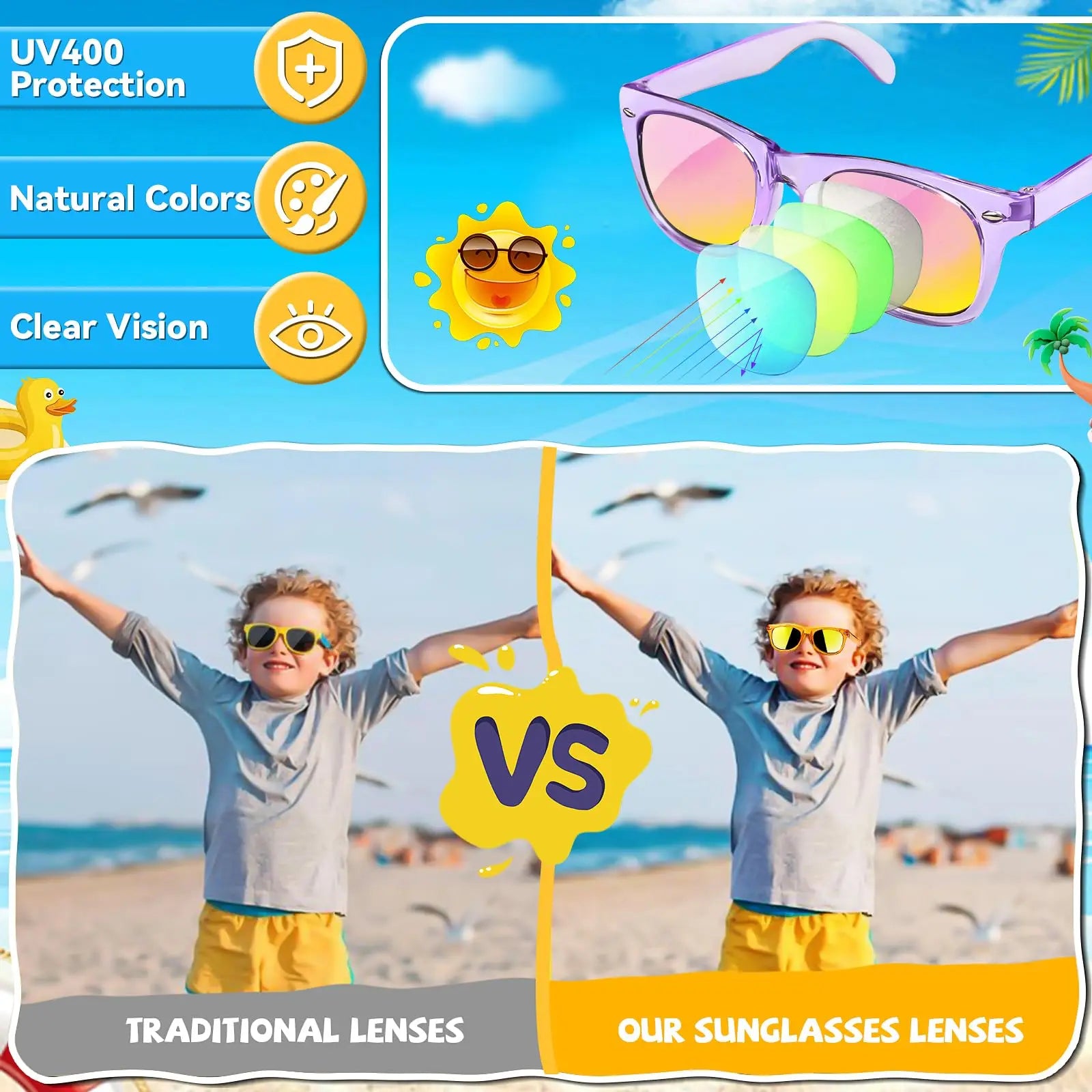 8 - 64pcs enfants lunettes de soleil cadeau de fête en vrac pour les enfants de 3 - 12 ans, lunettes de soleil translucides néon avec Protection UV 400, Pool birthday party Supplies Gift Bag pad