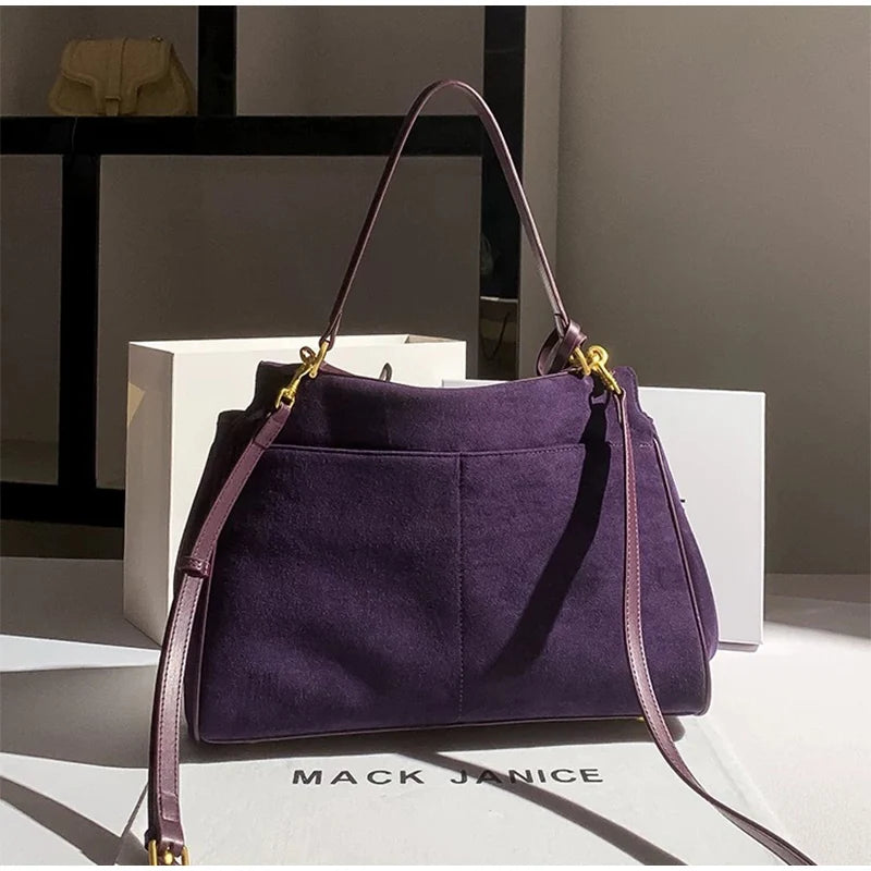 Sac à main de luxe pour femmes, café violet, marque avancée, Simple, fourre-tout en daim givré, sac à bandoulière de voyage pour banlieue