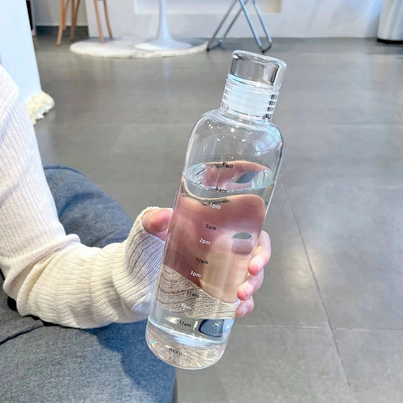 Nouvelle tasse d'eau Sport bouteille d'eau avec échelle de temps Couple en plastique Portable conteneur d'eau Anti-chute bouteille d'eau extérieure