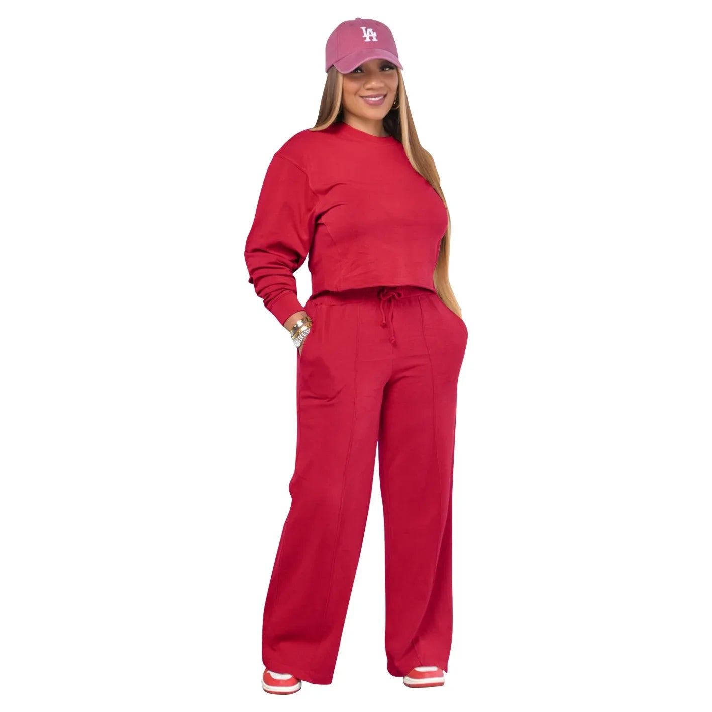 Ensemble de vêtements pour femmes, pull + pantalon, 2 pièces, costumes d'hiver épais et chauds, couleur unie, survêtement décontracté
