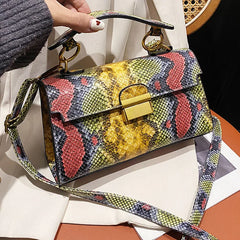 Women's PU leather shoulder bag, snakeskin pattern, square messenger bag, women's tote bag, insider bags, luxury brand, 2023 