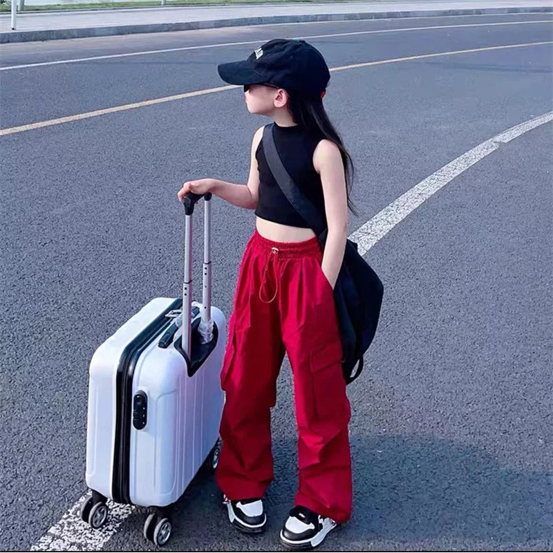 Pantalons Cargo pour filles de 5 à 14 ans, mode printemps, pantalons amples pour enfants, nouveau Style, pantalons à jambes larges, vêtements décontractés pour filles