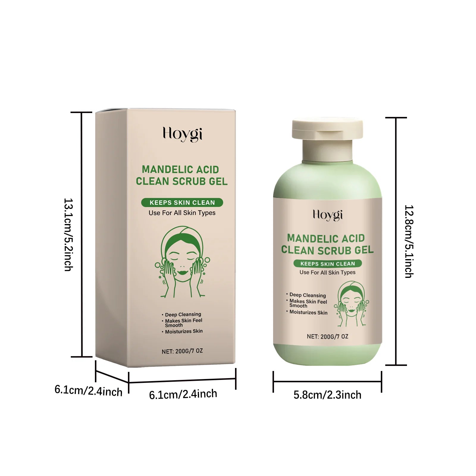 Gel gommage propre pour le corps à l'acide mandélique, exfoliant doux, dissolvant de peau morte, lissant, soins pour la peau, hydratant, nettoyage en profondeur