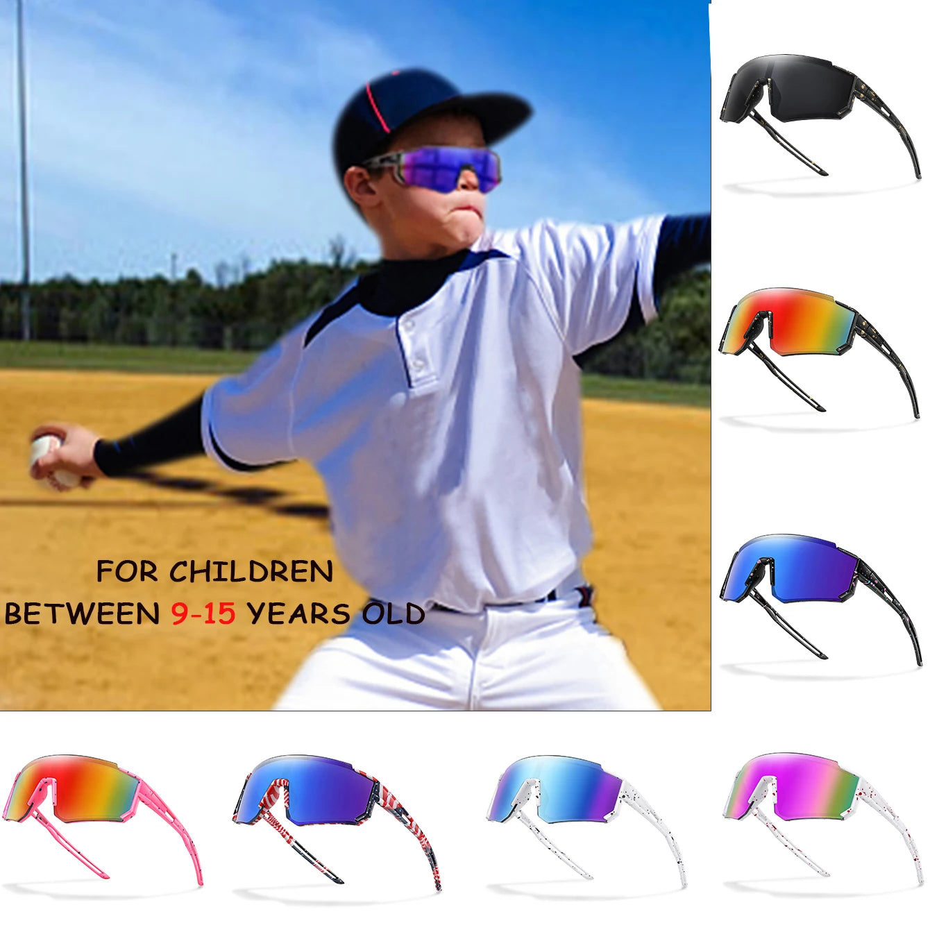Âge 9-15 jeunes lunettes de cyclisme adolescents lunettes de soleil vtt vélo vélo lunettes de baseball enfants sports de plein air garçons filles UV400