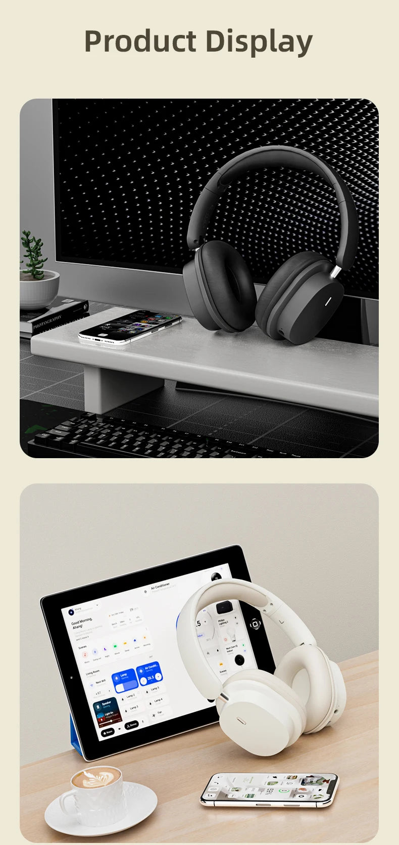 Casque sans fil Bluetooth 5.3 à la mode, casque stéréo HIFI portable supra-auriculaire, casque d'affaires, écouteurs de jeu à faible latence, prise en charge de la connexion 3,5 mm et de la lecture de cartes TF