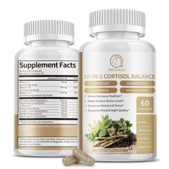 BBEEAAUU Agent de gestion des suppléments de Cortisol pour hommes et femmes Détox Niveaux de Cortisol bas et élevés, Relaxation et Support de nuit, Non OGM
