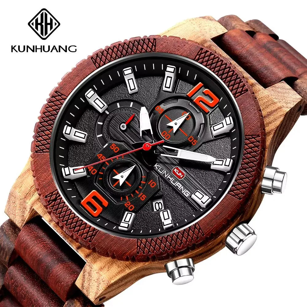 Men's Wooden Watches, Luxury Luminous Multi-Function Wooden Watch, Retro Quartz Watch for Men, Fashion Sports Watches, Relogio