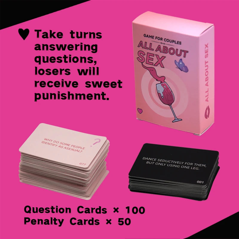 All About Sex, an exciting and original card game for couples, raise your Happily with pleasure and joy, 2 later, 20 minutes, 16 years and over